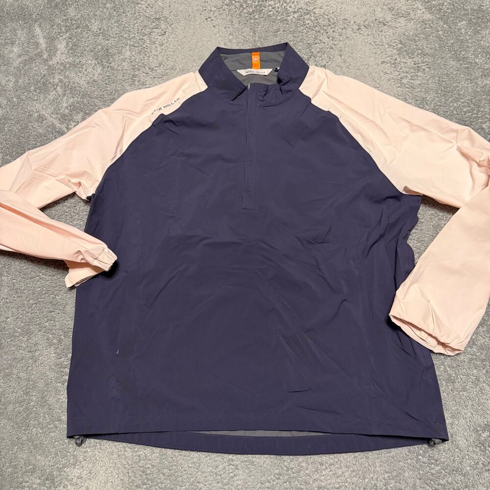 Peter Millar Jacket Mens XL Blue Pink Stretch Performance Golf 1/4 Quarter Zip